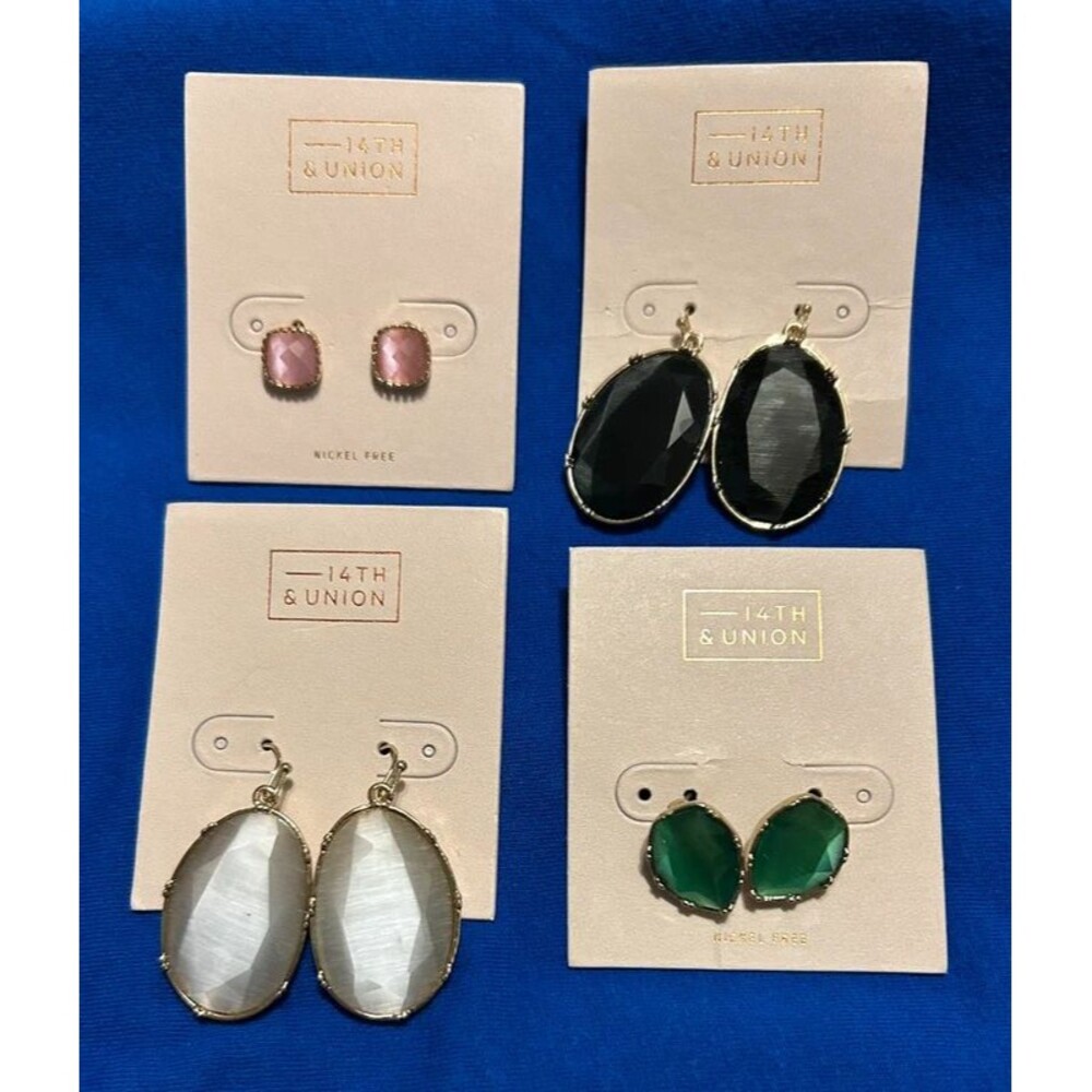 Bundle 4 Pairs Nordstrom Rack 14th & Union Gold and Stone Fashion Earrings